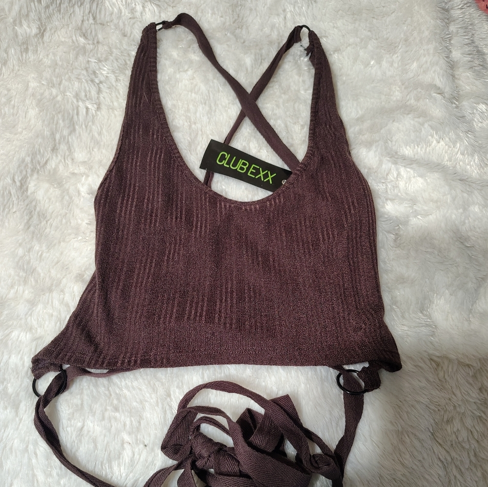 Club Exx Brown Sand Rider Lace Up Back Top/ NWT/ SZ XXL/ Info
